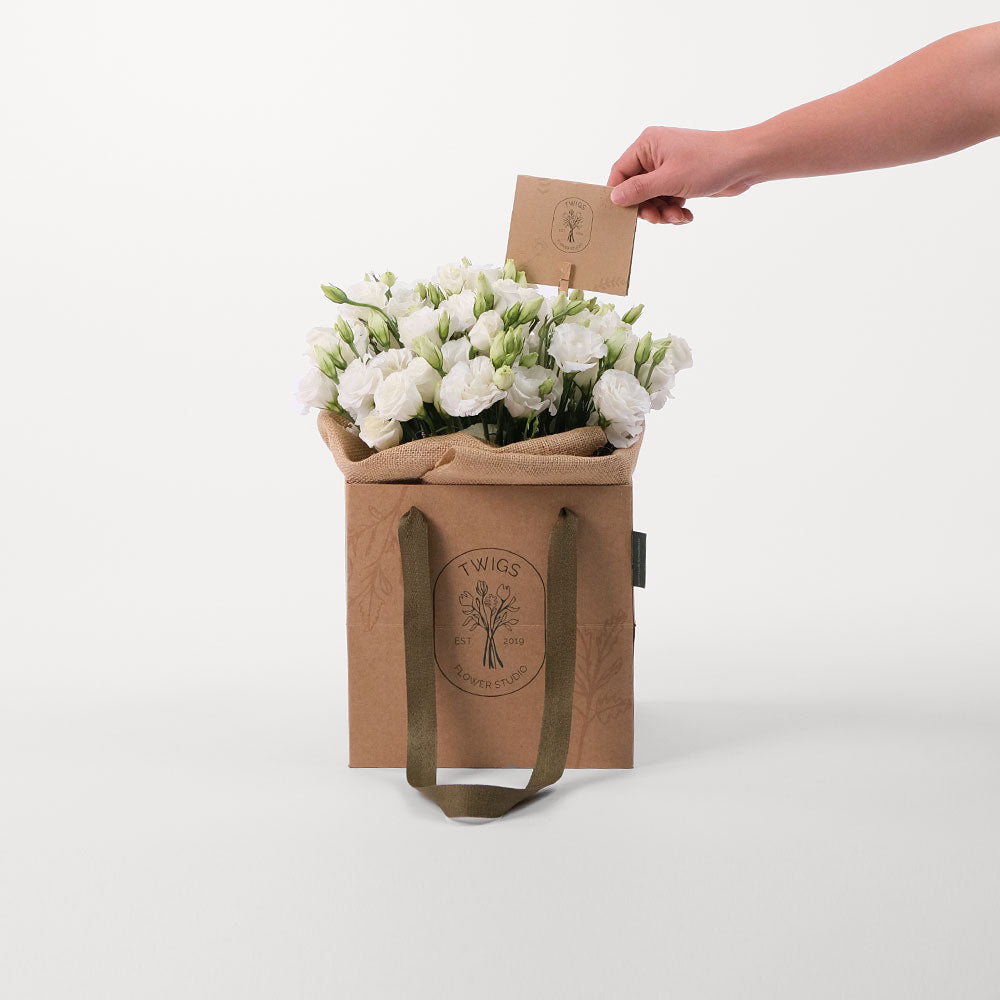 Lisianthus White Flowers Bouquet In A Bag