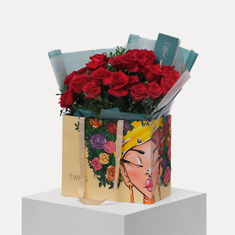 Red Rose's Romantic Flowers Bouquet TWIGS