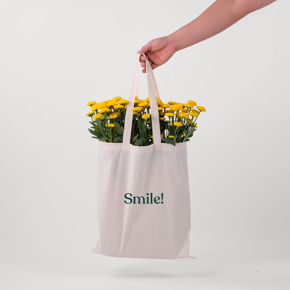 Yellow Button Mums in a Reusable Canvas Tote – Cheerful Blooms for Every Special Moment