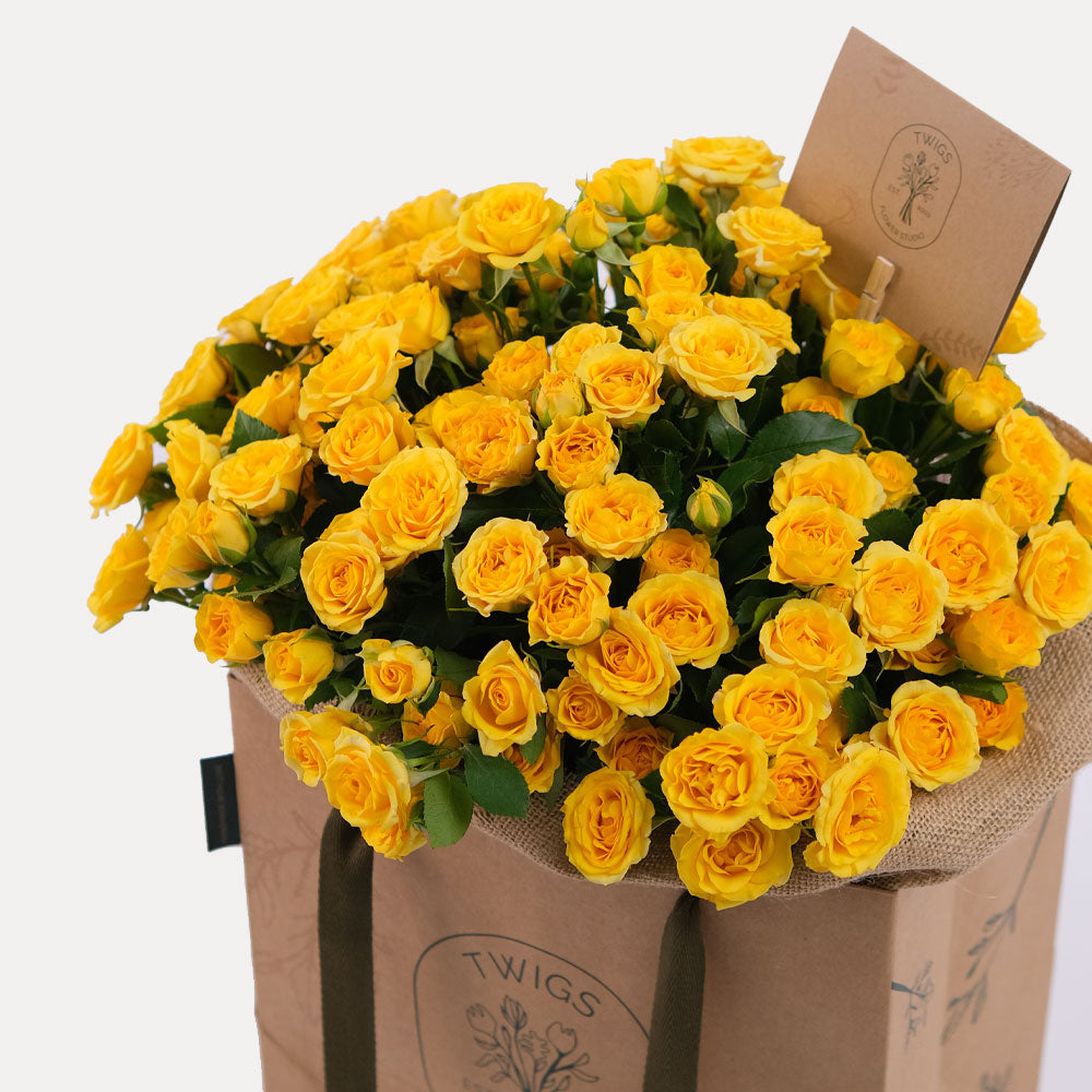 Spray Rose Yellow Flowers Bouquet In A Bag