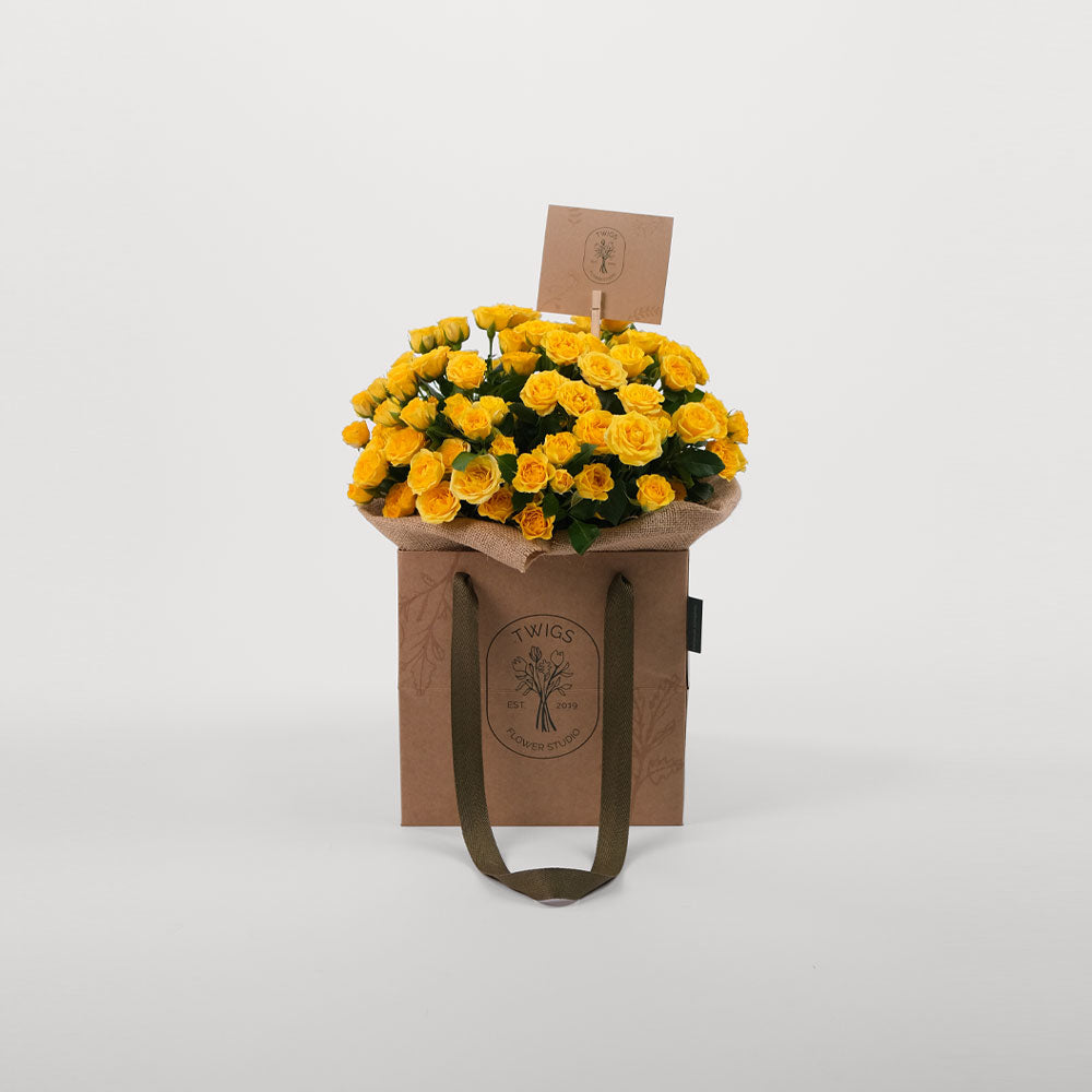 Spray Rose Yellow Flowers Bouquet In A Bag