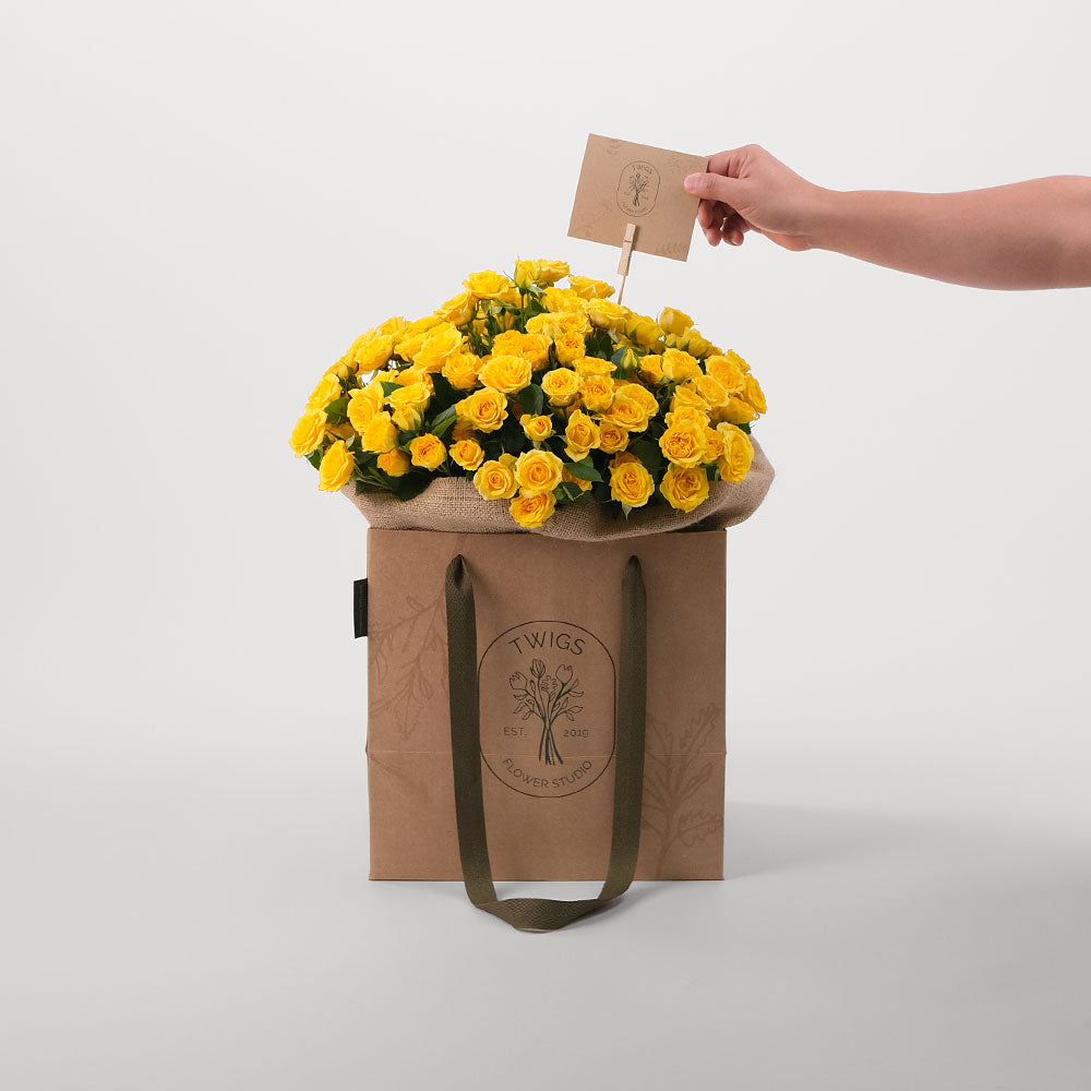 Spray Rose Yellow Flowers Bouquet In A Bag