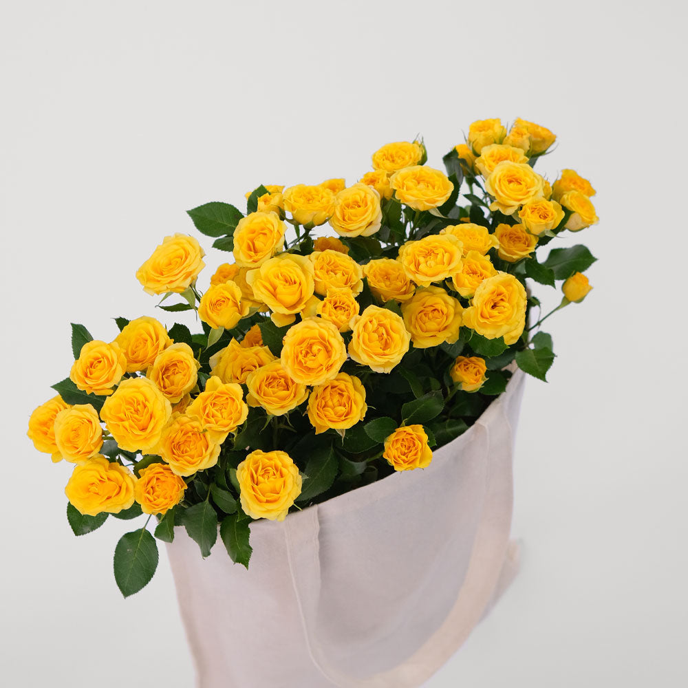 Yellow Spray Roses in a Reusable Canvas Tote Bag – Brighten Any Occasion with Joyful Blooms