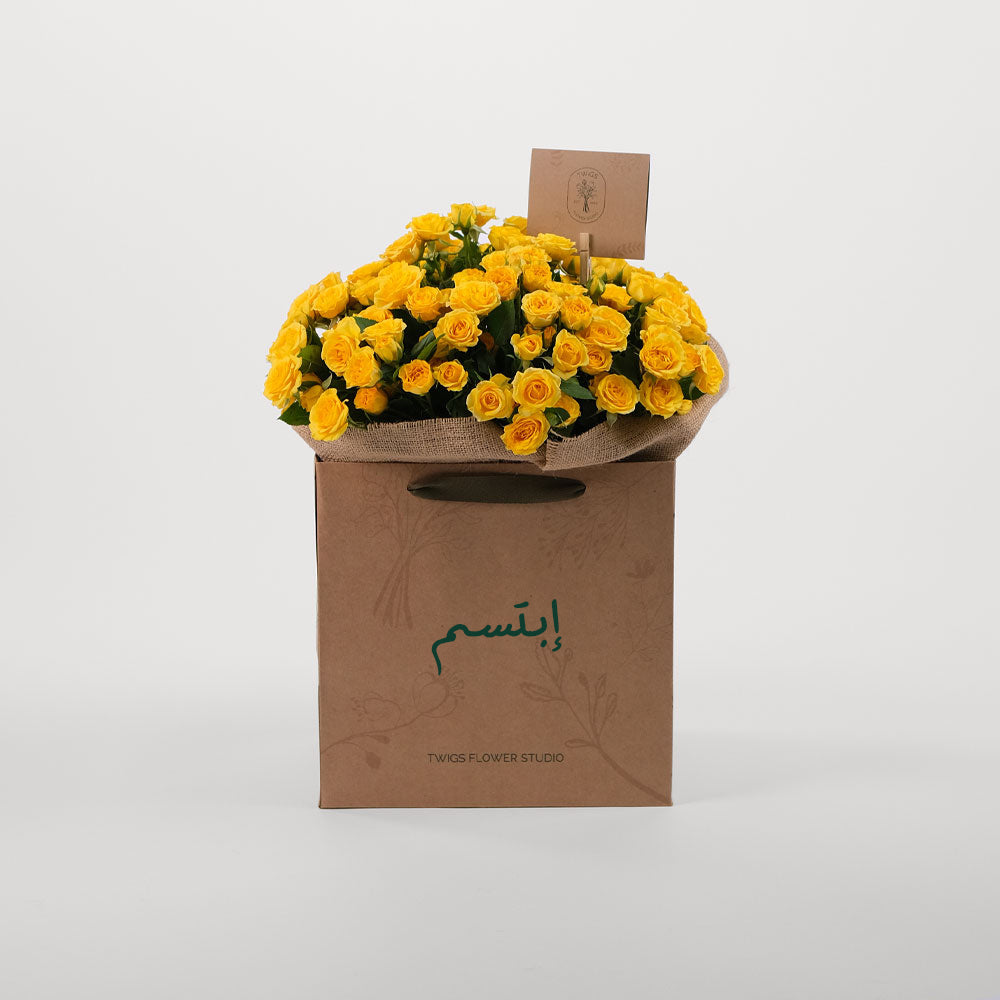 Spray Rose Yellow Flowers Bouquet In A Bag