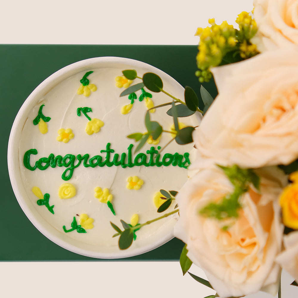 Congrats Combo – Flowers & Cake in a Cup– A Celebration of Elegance and Sweetness